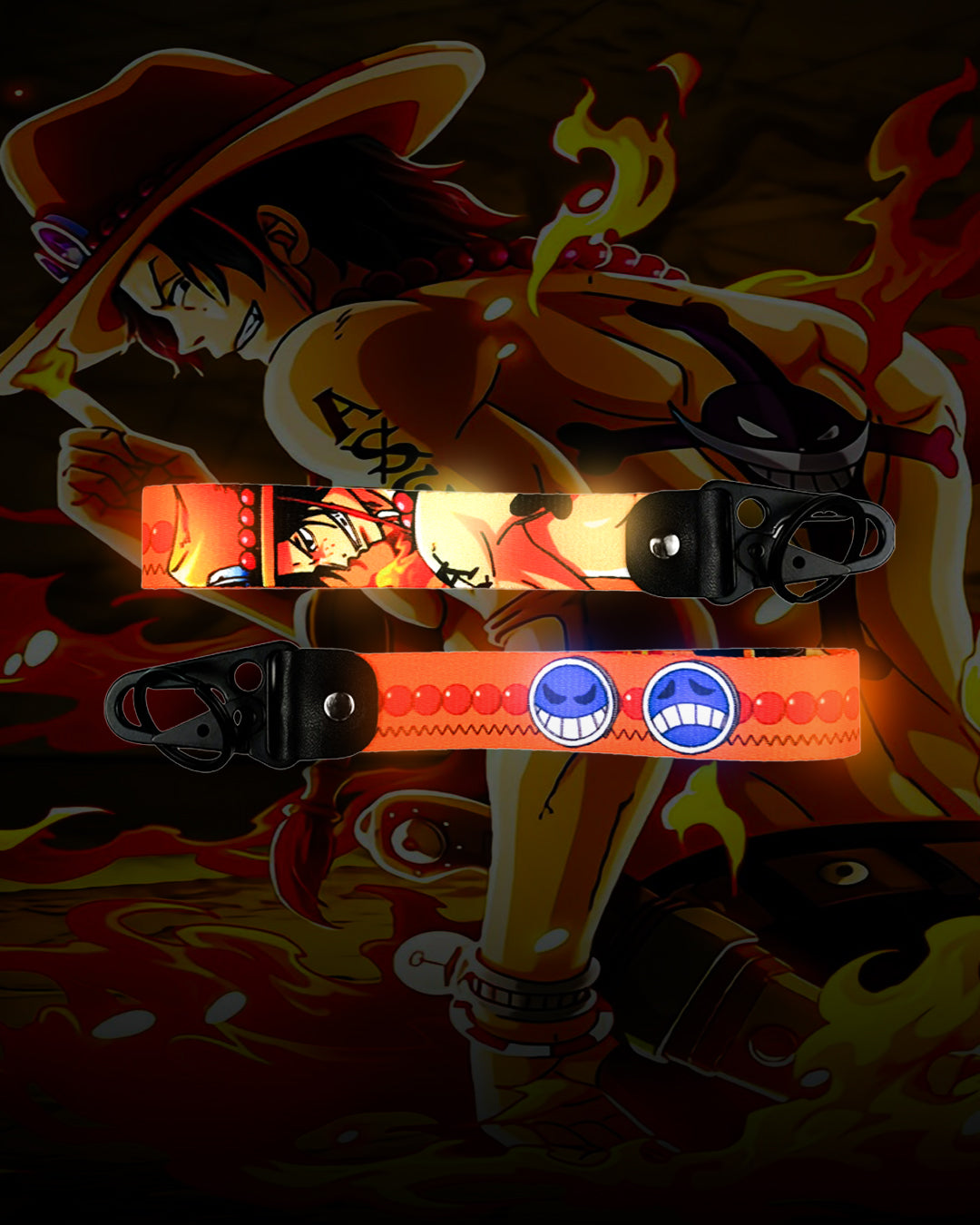 Ace Flame Fist Keychain Strap – One Piece Double-Sided Fire Edition